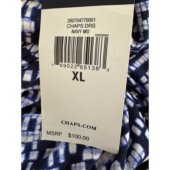 NWT Chaps Navy Blue White Sleeveless Knit Gathered Waist Dress Sz XL Career - Picture 4 of 8